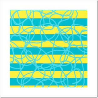 Yellow blue abstract stripes Posters and Art